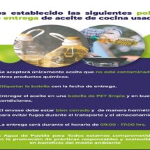 AGUA DE PUEBLA ACTIVA POR 5o AÑO SU CAMPAÑA DE ACOPIO DE ACEITE COMESTIBLE USADO
